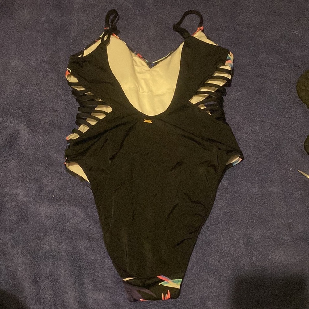 Victoria's Secret PINK Swim Suit One Piece Strappy Black Floral Bird​​​ - Picture 4 of 6